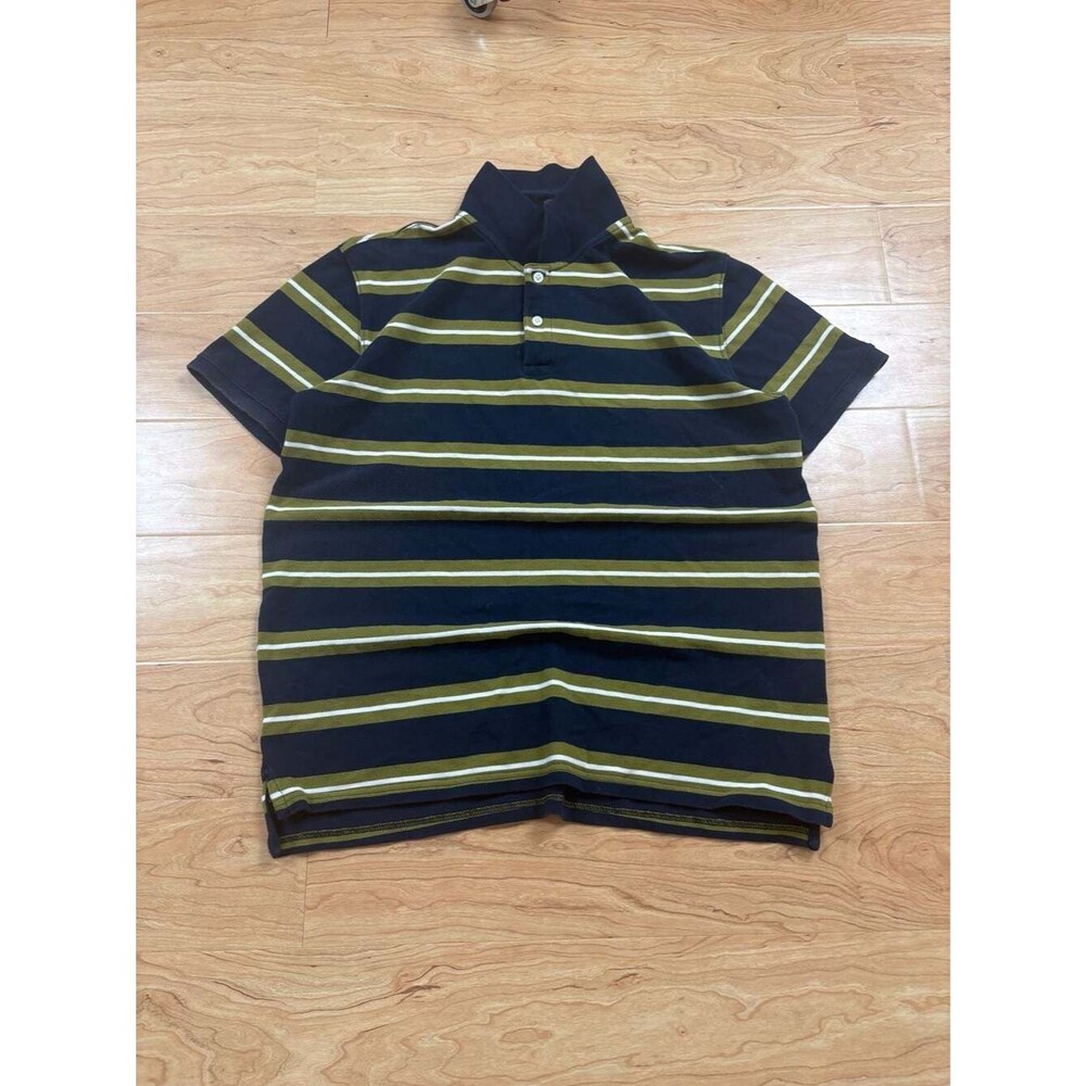 St. John's Bay Legacy Polo Navy Blue Green White Striped Short Sleeve Shirt